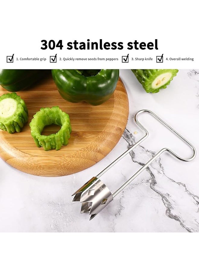 Red Bell Pepper Seed Corer, Upgraded T Shaped Vegetable and Fruit Corer Stainless Steel Tomato Apple Seed Remover Tool Practical Kitchen Gadget for Removing Fruit & Vegetable Cores - Image 5